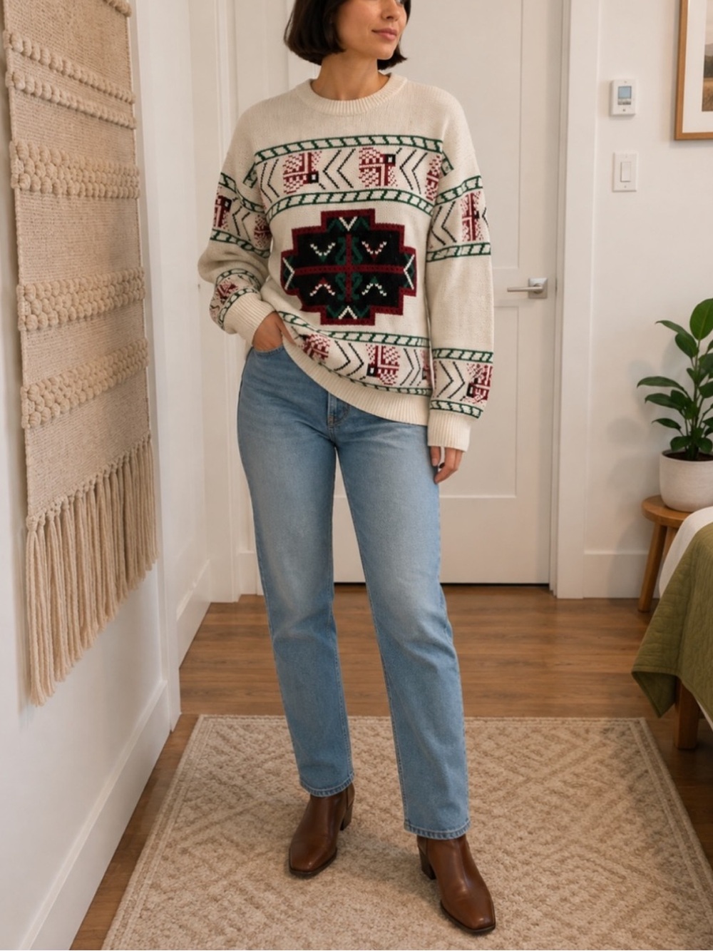 Vintage Sears Canada Crewneck Sweater with Geometric Pattern Size 36/Medium